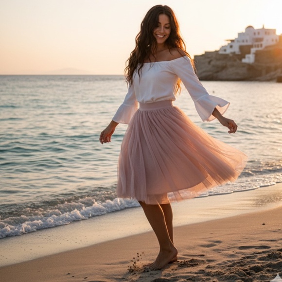 MESH Chiffon Princess Skirt in Buff - Picture 1 of 4